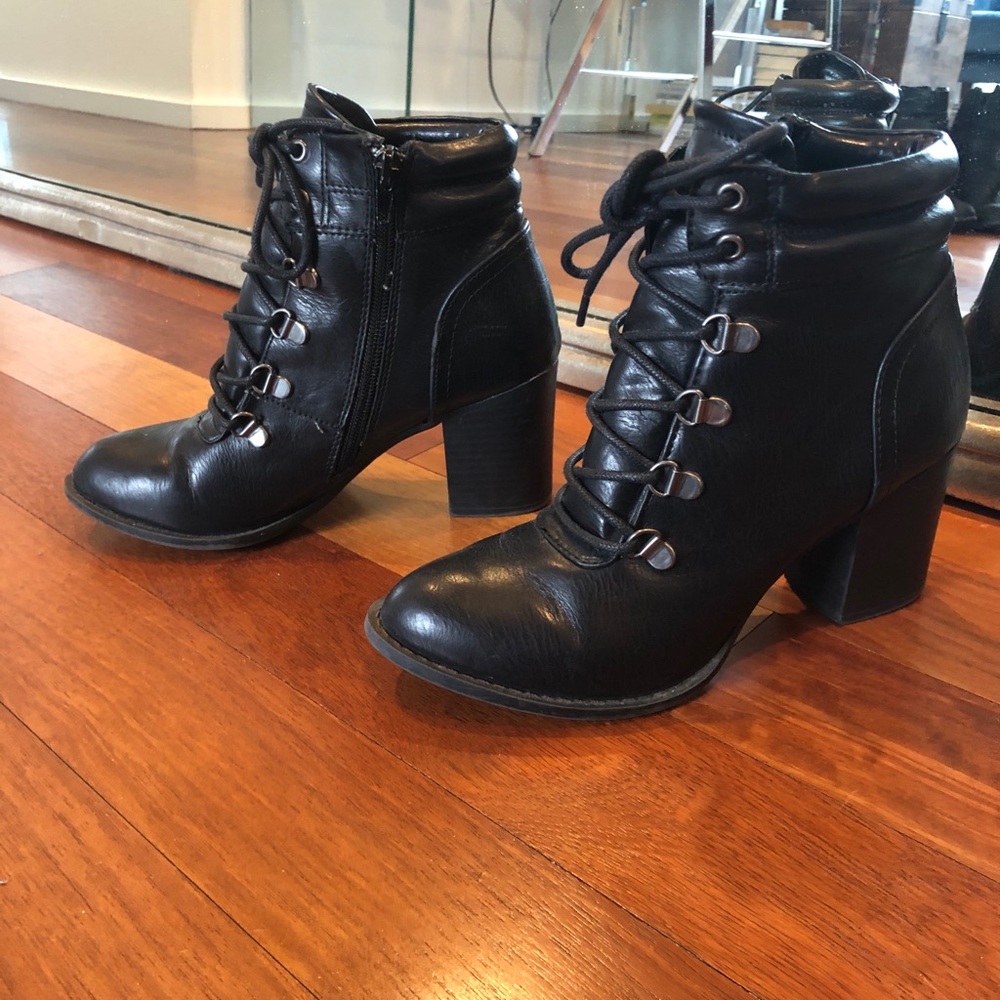 Lace up black booties